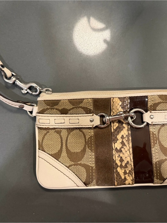 Coach Handbags - Coach Patchwork Brown and Cream Signature Wristlet with Snakeskin Stripe